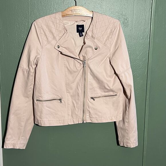 Gap Blush Pink Quilted Moto Jacket Size 10 Asymmetrical Zip Biker - Picture 3 of 9